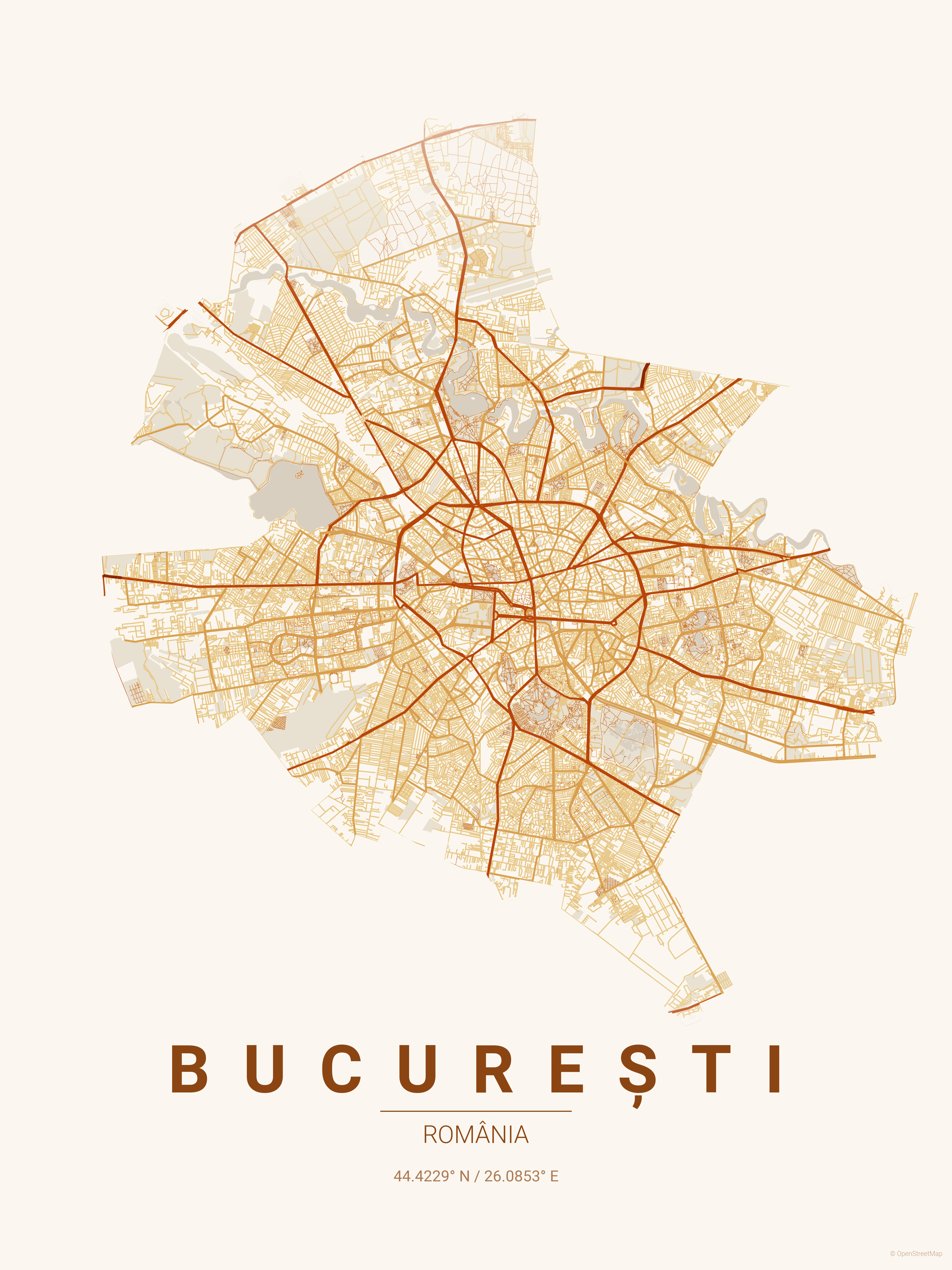 Warm-toned map poster render