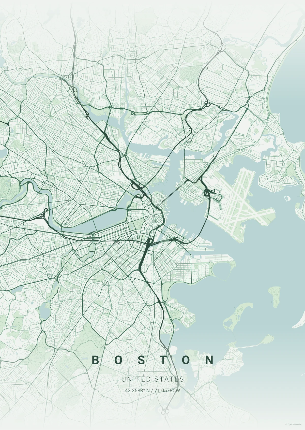 Boston map poster in the Forest theme