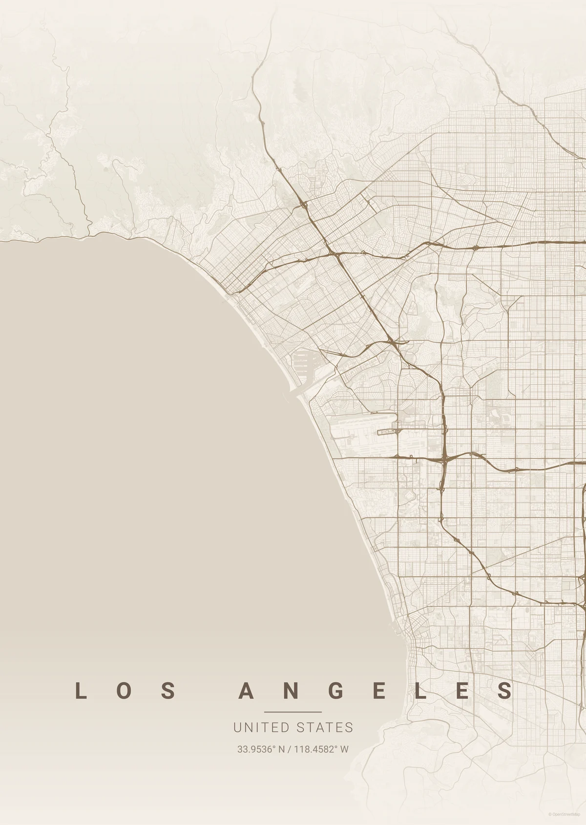Los Angeles map poster in the Warm Beige theme