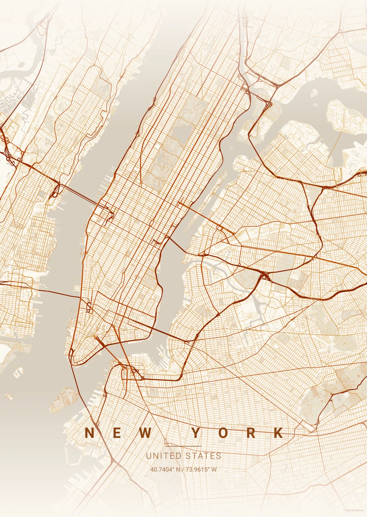 New York map poster in the Autumn theme