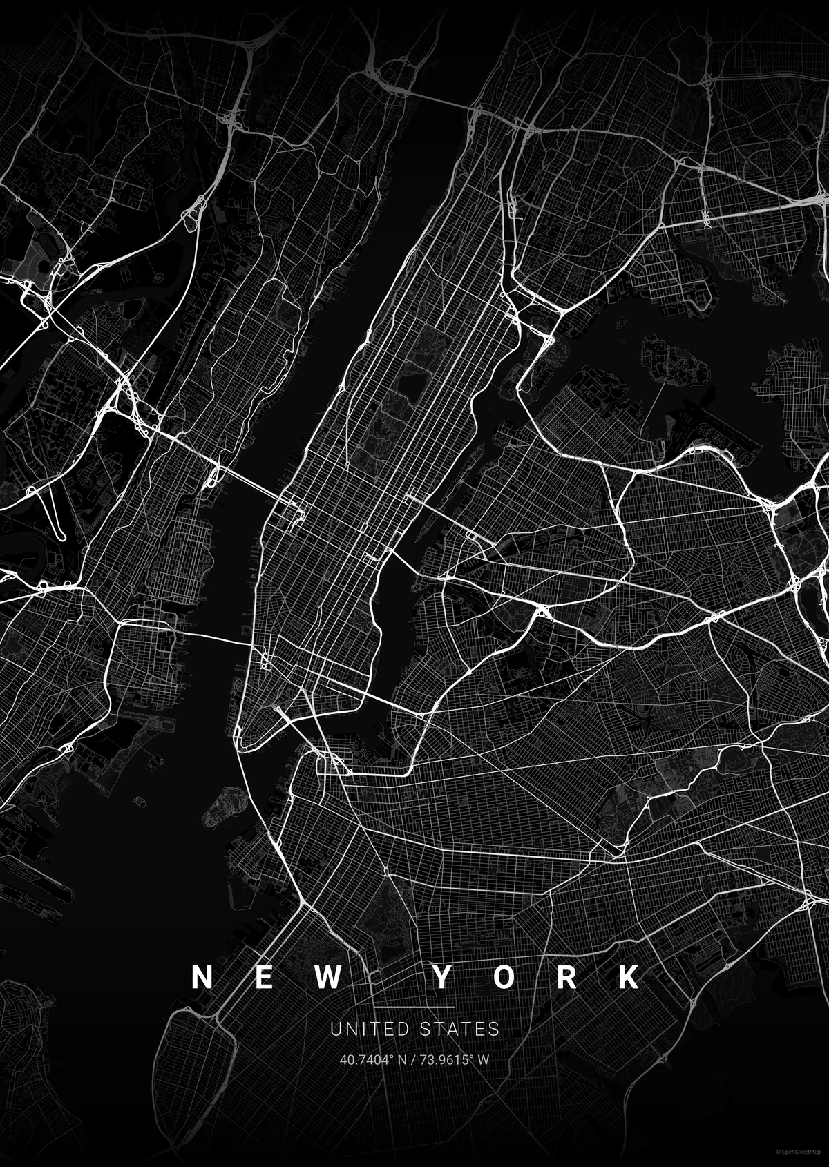 New York map poster in the Noir theme
