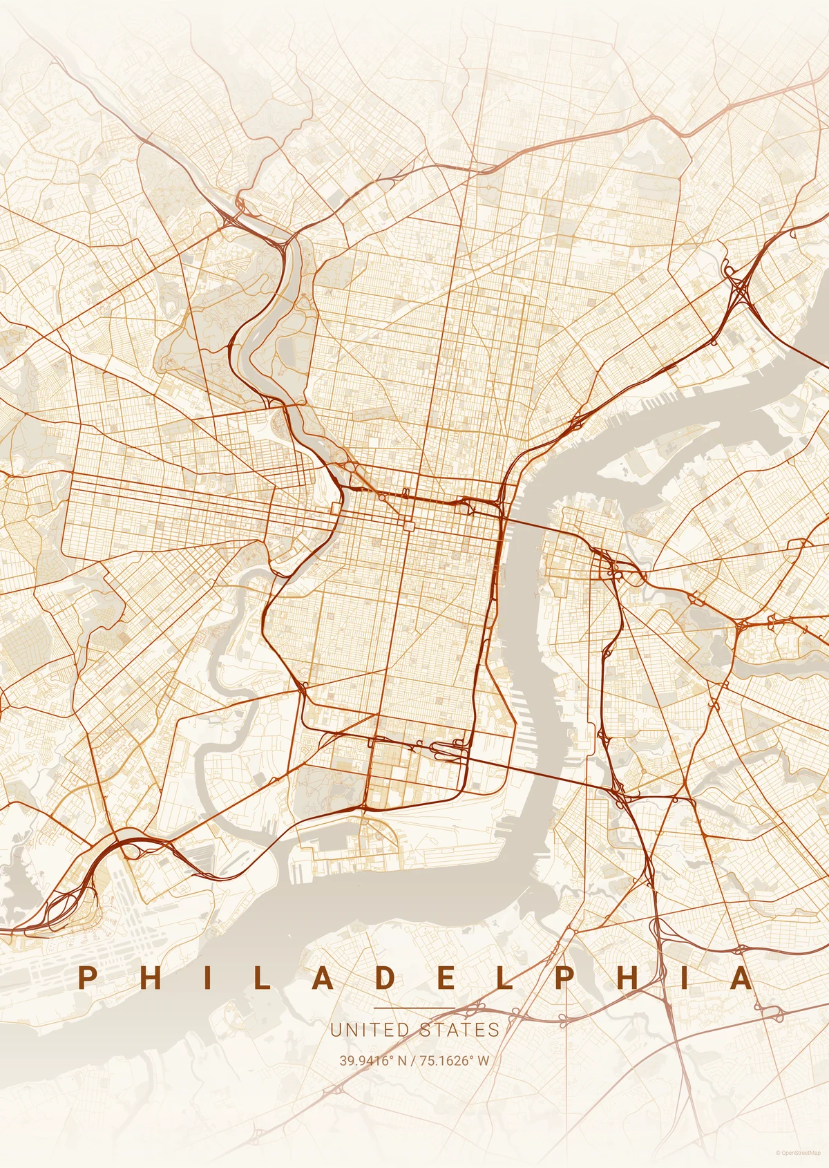 Philadelphia map poster in the Autumn theme